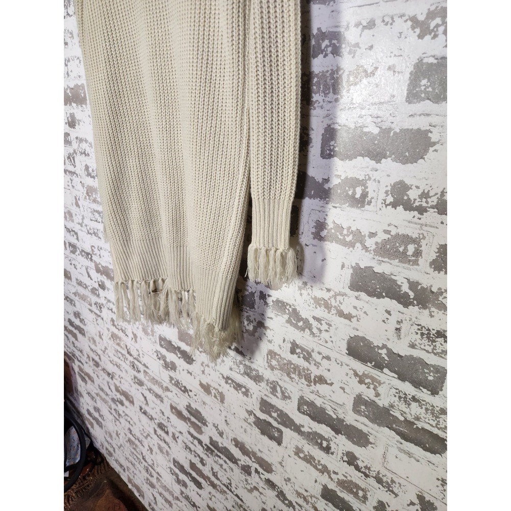 Boho Western Cardigan Beige Fringe Size Small Open Chunky Pockets - Picture 10 of 16
